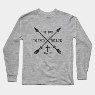 The Way, the Truth and the Life from John 14:6, Boho style with black text Long Sleeve T-Shirt